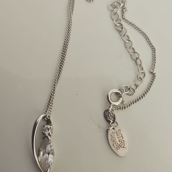 Simply Silver 925 Tear Drop Necklace Crystal - Picture 13 of 16